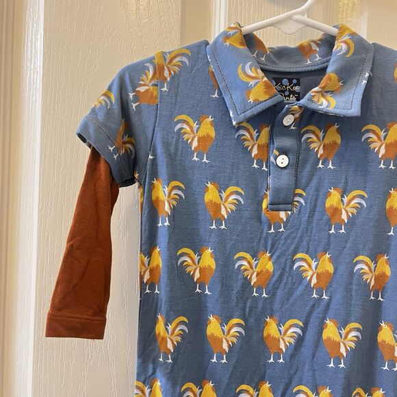 Kickee Pants Blue Parisian Rooster Polo Romper Bamboo Boys Size 18-24 Months - Picture 6 of 16